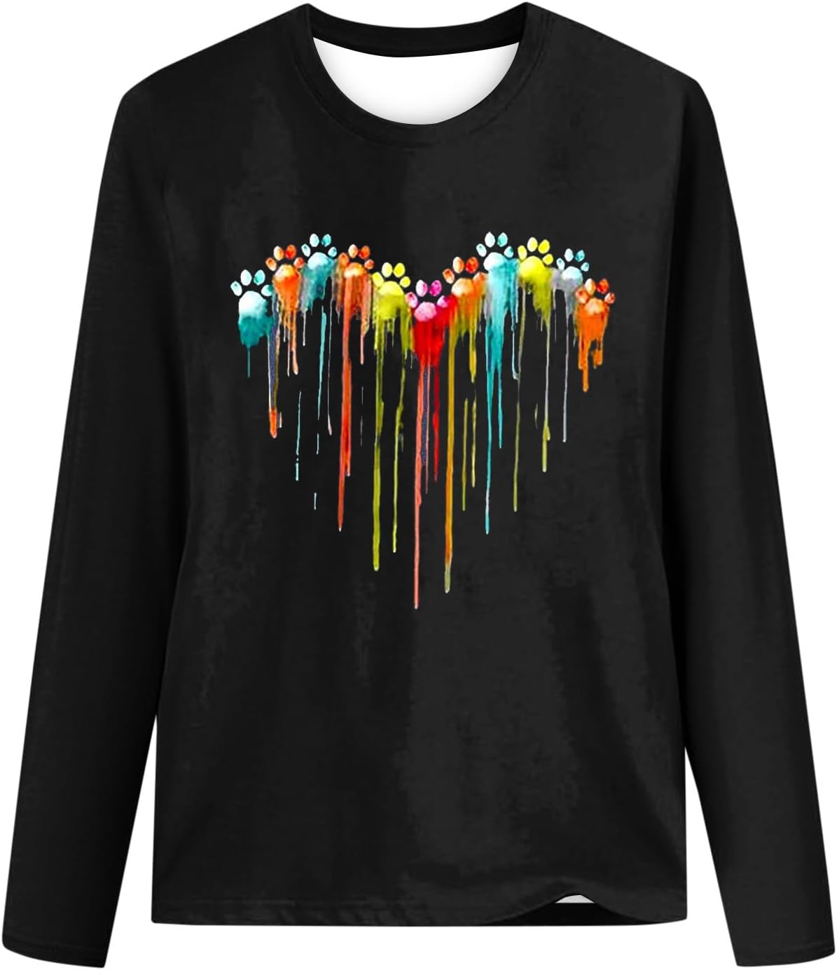 Dog Paw Love Heart Print T-Shirt for Women Long Sleeve Cute Graphic Tees Tops Crewneck Shirts - Image 3