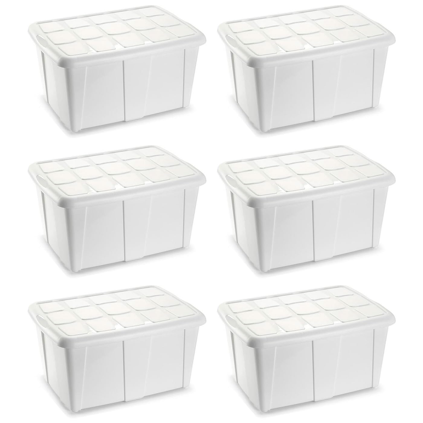 Acan Tradineur - Pack de 6 Cajas de almacenamiento, plástico, contenedor multiusos, ordenación, ropa, fabricada en España (Blanco - 60 litros - 32 x 63 x 46 cm)