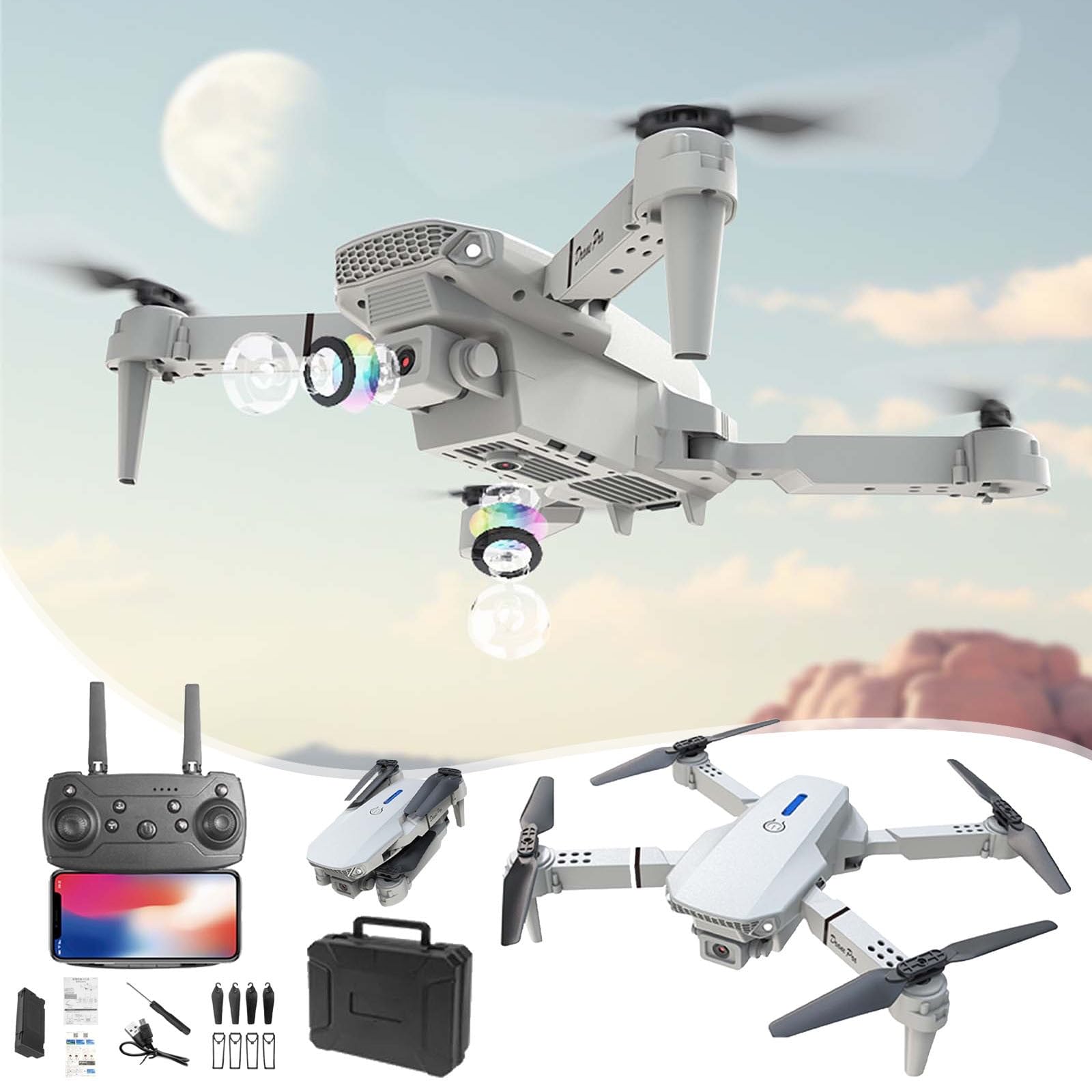 Drone E88 pro max dual camera HD WIFI FPV remote control (Grey, Single Battery) (B0DGV3NK73) Amazon Price History, Amazon Price Tracker
