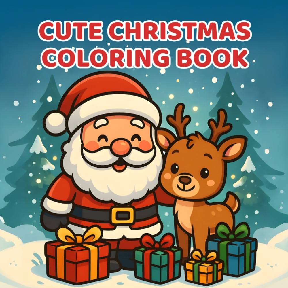 Cute Christmas Coloring Book: Easy Holiday Coloring Pages for Kids Ages 4–8