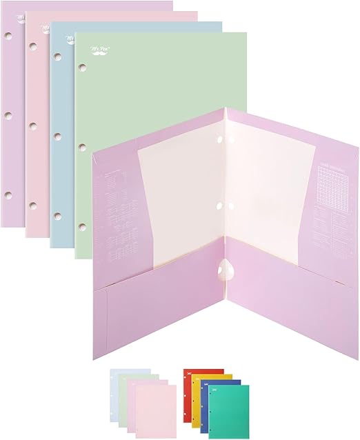 Mr. Pen- Pocket Folders, 4 Pocket, 4 Pack, Pastel Colors, Folders with Pockets 3 Hole Punched, Folders, Folders for School, Folders with Pockets, Binder Folders, Back to School Supplies