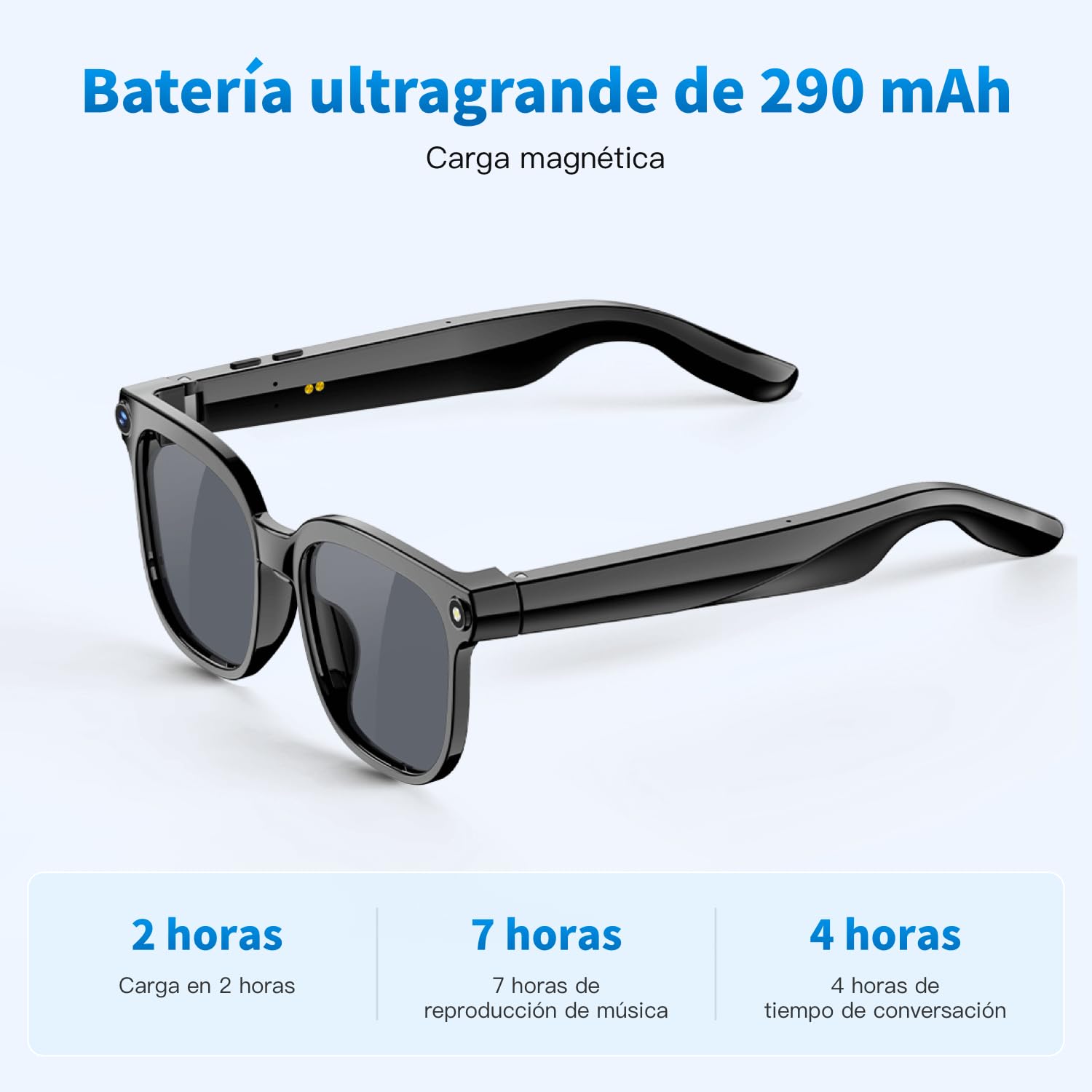 Gafas Inteligentes con IA de 32 GB, Gafas con Cámara Antivibración de 8MP, Compatibles con Grabación de Vídeo, Traducción en Tiempo Real/Reconocimiento de Lentes GPT, Lentes fotocromáticas