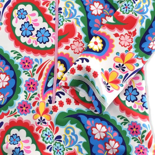 Image of Girls Long Sleeve One Piece Swimsuit Rash Guard Swimwear Zipper Quick Dry Bathing Suits Sun Protection UPF 50+ (Ages 4-12)