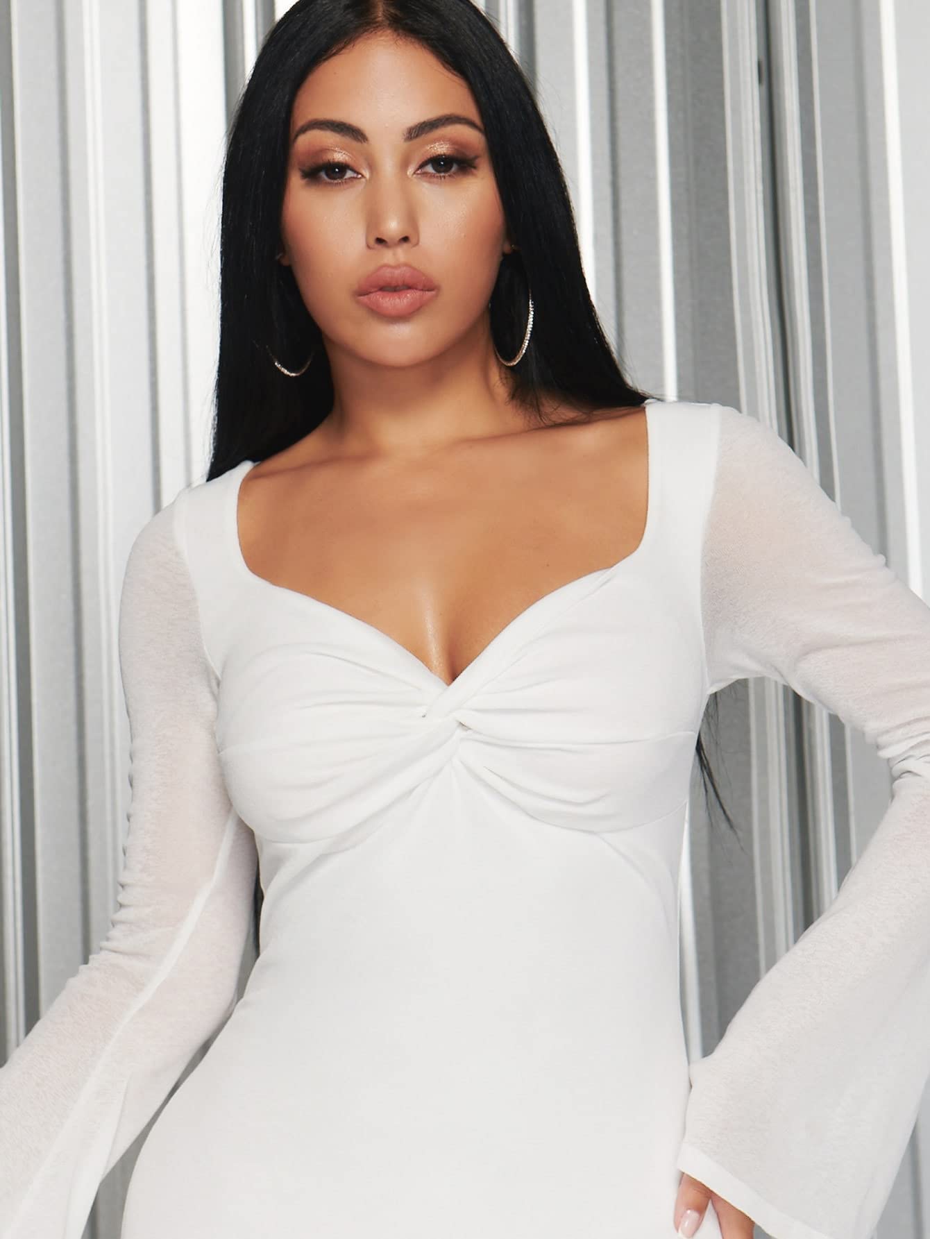 chicrechery Womens Dresses Twist Front Flounce Sleeve Bodycon Dress (Color  : White, Size : X-Small) : Amazon.ca: Clothing, Shoes & Accessories
