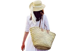 FRENCH BASKET: Straw Shoulder Bag for Women with Double Flat Leather Handles