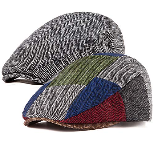Image of 2-Pack Adjustable Newsboy Hats for Men Flat Cap Irish Wool Blend Tweed