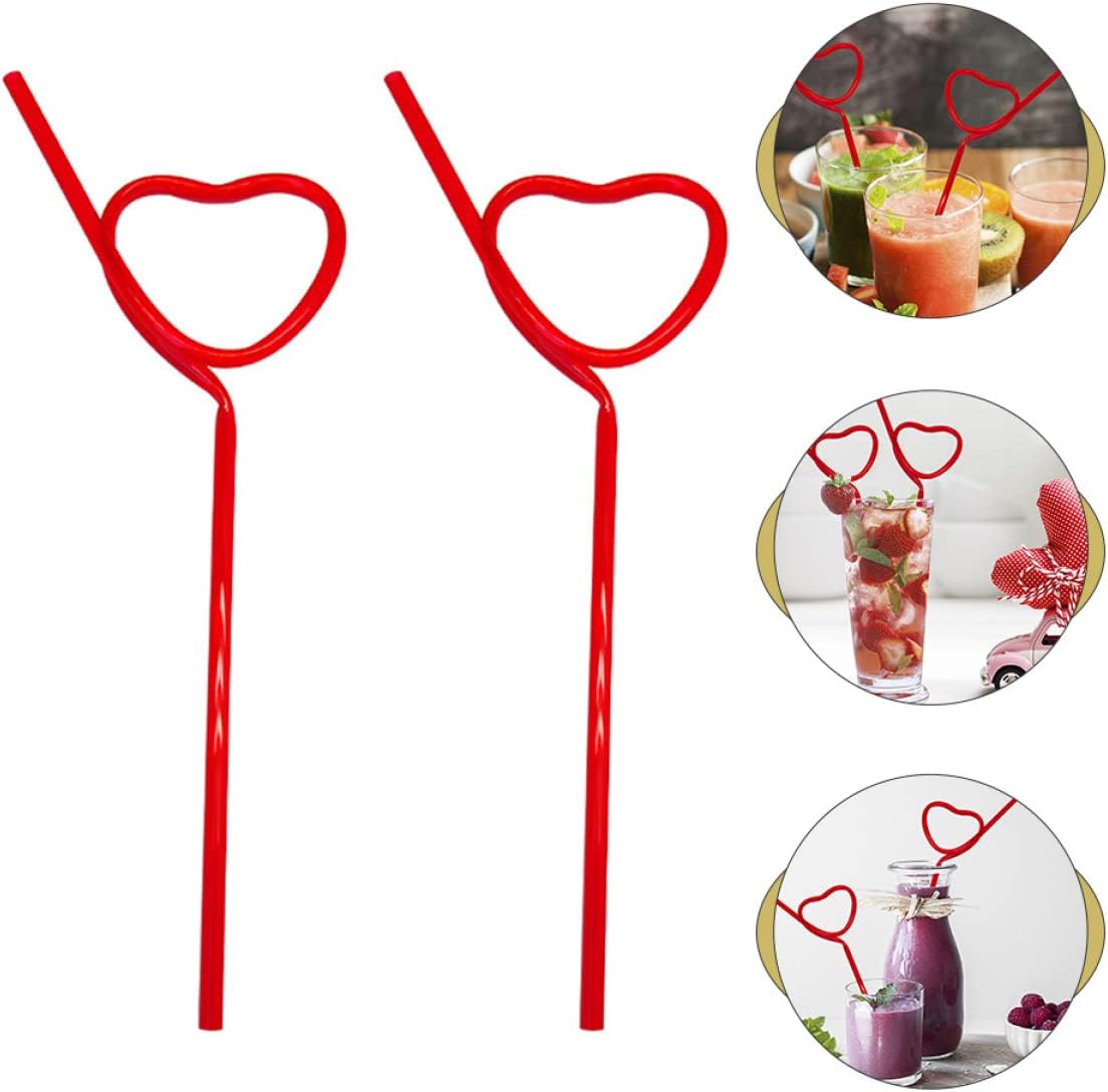 Abaodam 8 pcs Wedding Day Bachelorette Decorations Drinking Valentine Heart Valentines Supplies Party Novelty Plastic Straws: Unique Props Sipping for Straws, Shaped Loop Heart- Love