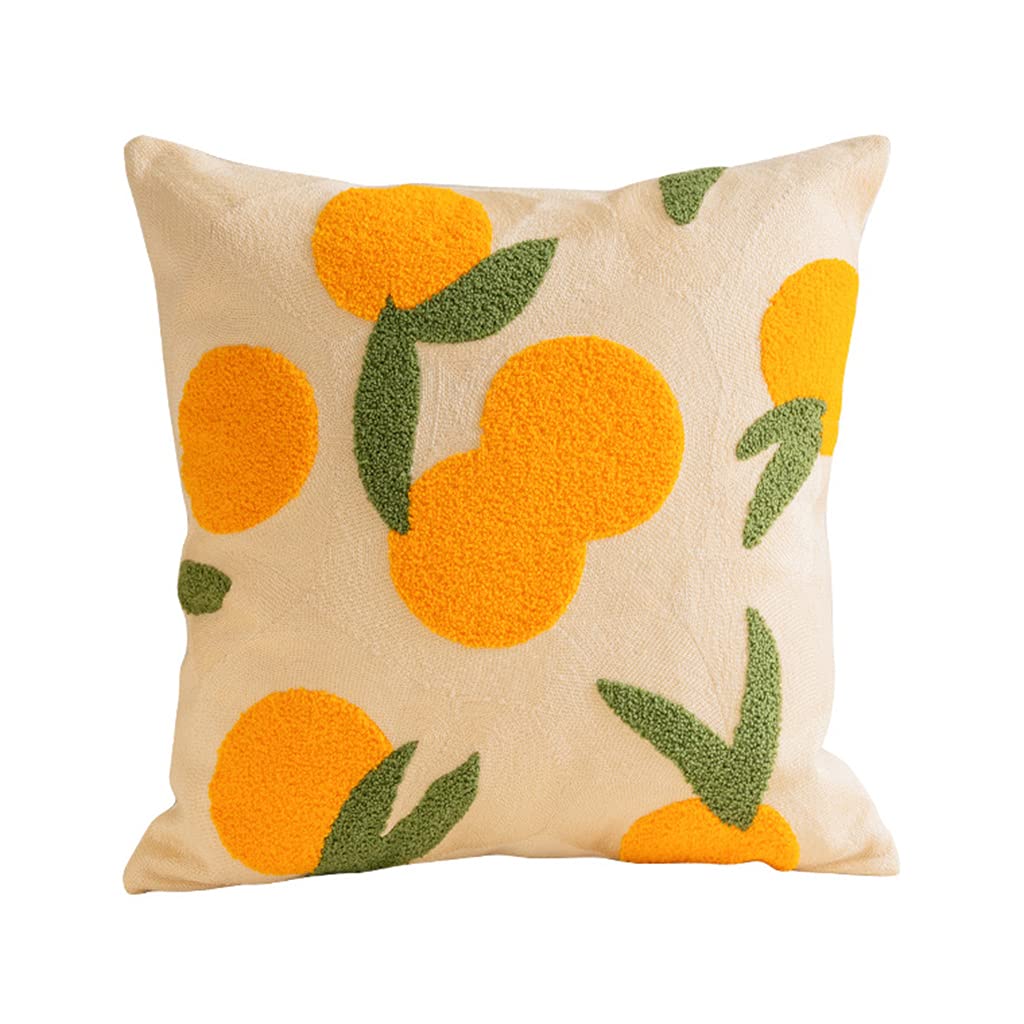 Coussin marocain tissé haut de gamme au motif vase et oranges