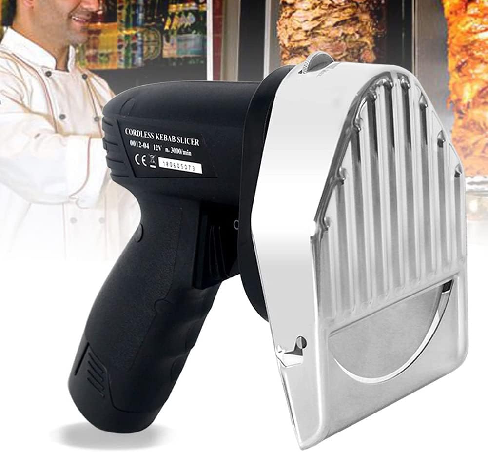 Commercial Electric Shawarma Doner Kebab Knife Cordless Kebab Slicer Meat Cutter with 2 Blades Gyro Knife Adjustable 0.5 Thickness Barbecue Knife for Cutting Turkish Kebab Lamb