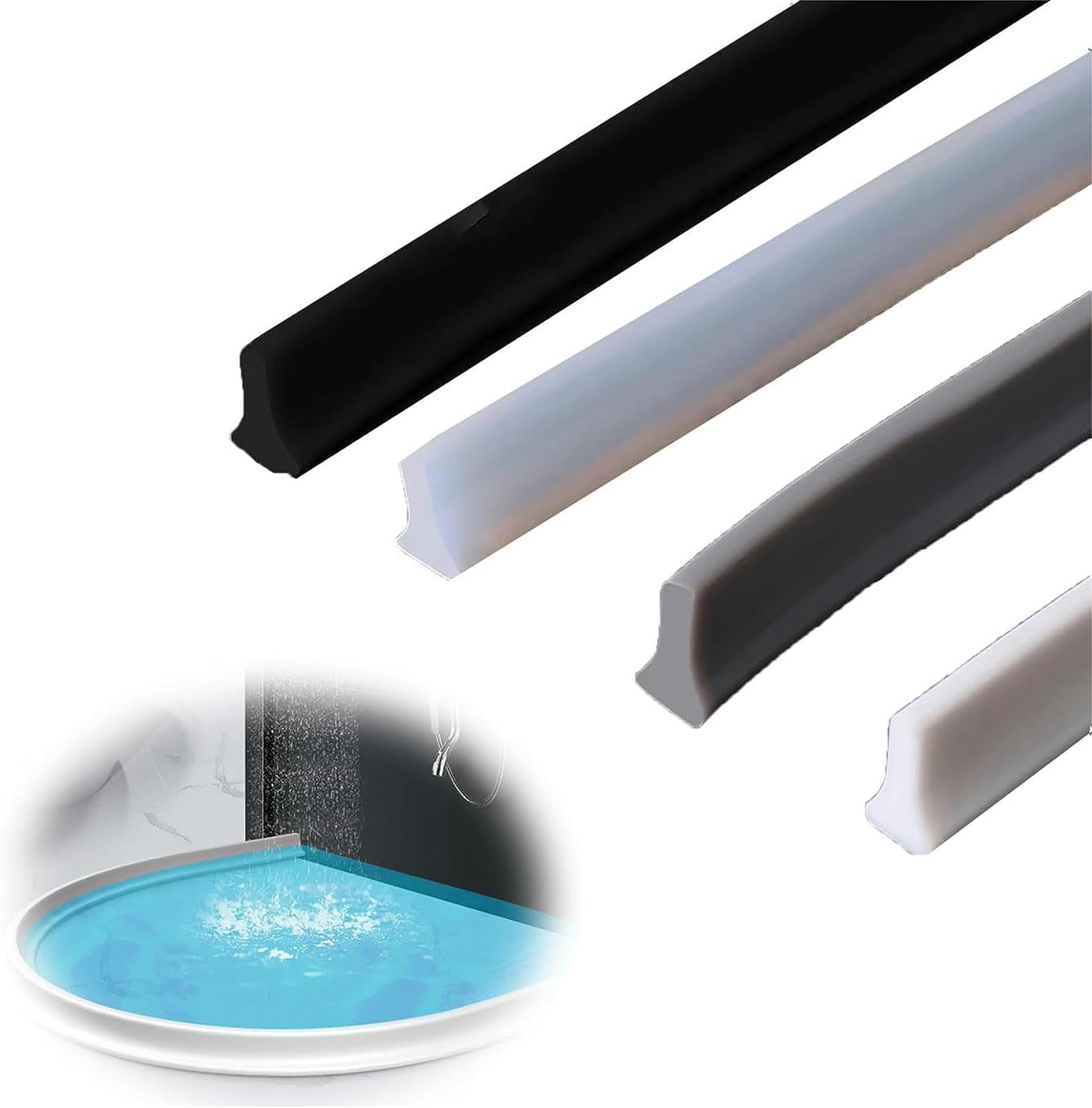 Barrera Autoadhesiva de Ducha y Bañeras sin Mamparas | Lamina de Goma de Silicona Vierteaguas Flexible, Umbral de Agua y Protector de Muebles de Baño
