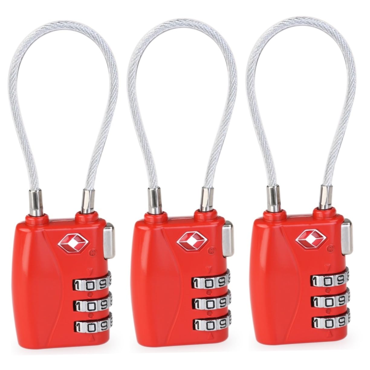 3piezas Candado De Seguridad Tsa Cable Para Equipaje Candado De Combinación De Dígitos Para Maletas y Mochilas Rojo