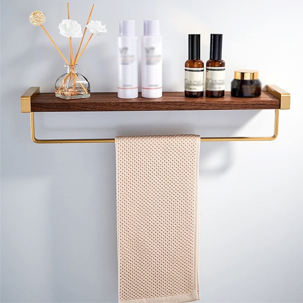 BAHELS Shower Caddy Bathroom Shelf Bath Shower Shelf with Towel Hanger Wood Bathroom Corner Shelf Wall Mounted Brushed