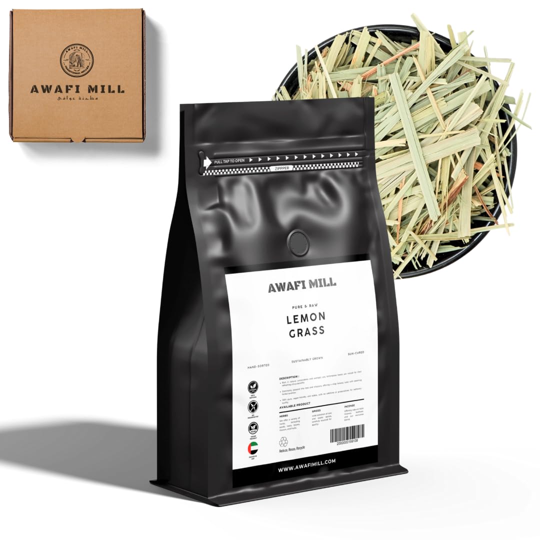 AWAFI MILL Herbal Lemongrass Leaves for Infused Tea - 100% Natural and Refreshing | Citrusy Aroma, Calming Effects - 500 g | 17.6