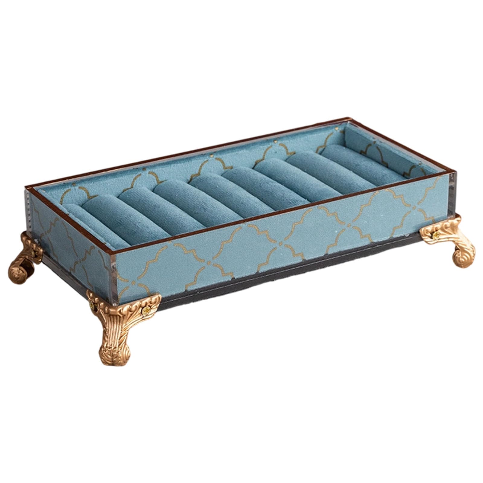 NRVTRE Rectangular Jewelry Storage Tray with Rolled Slots, Fleece Showcases Holder for Rings Studs and Small Pins Display Earring Holder