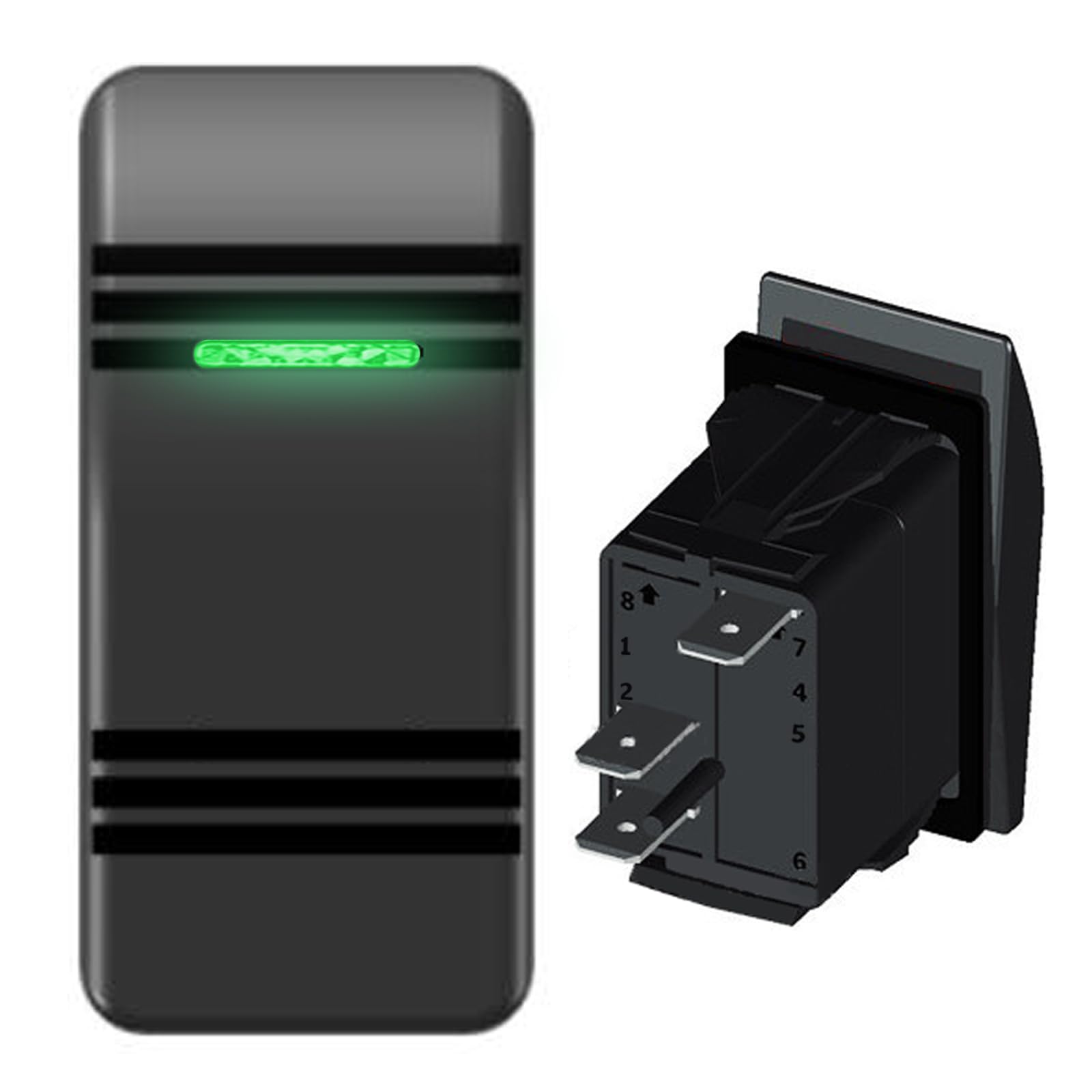 12V Rocker Switch Green LED 3Pin Boat Rocker Switches On-Off Waterproof Marine Rocker Switches SPST for Car Boat RV SUV Caravans Truck Camper UTV etc