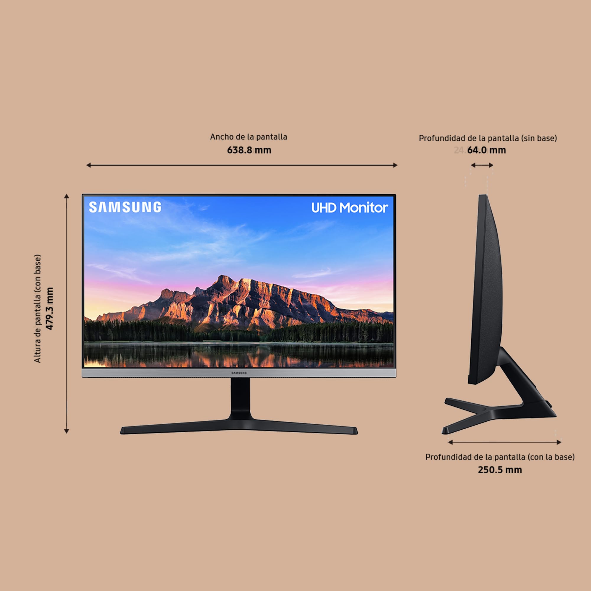 Samsung Monitor HRM UR55 (U28R552), Flat, 28", 3840x2160 (UHD 4K), HDR10, IPS, 60 Hz, 4 ms, FreeSync, HDMI, Display Port, Ingresso Audio, PIP e PBP, Eye Saver Mode, Flicker Free