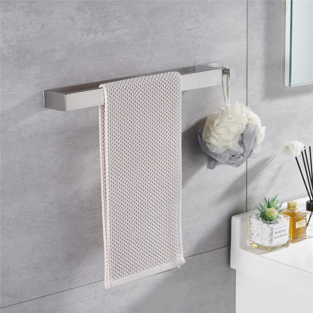 Portasciugamani senza foratura, argento spazzolato, asta portasciugamani bagno 304, in acciaio inox, autoadesivo, porta asciugamani per ospiti, con ganci, 40 cm, per bagno