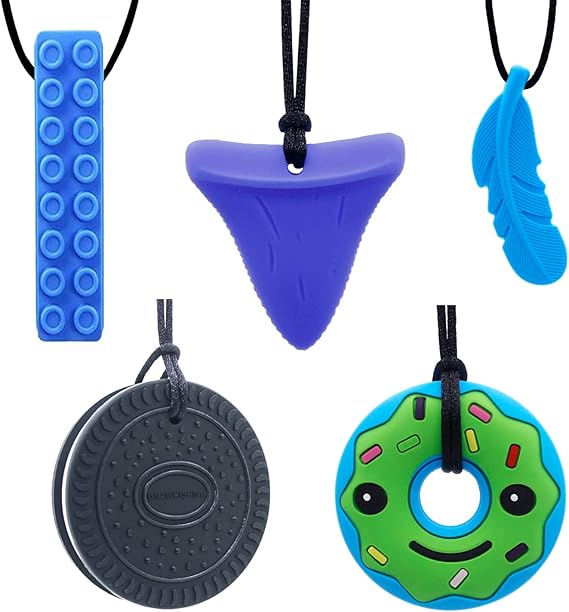 Chew Necklace for Boys by GNAWRISHING, 5 Pack Sensory Chew Necklaces