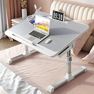 Laptop Desk for Bed, Adjustable Bed Table with USB Charge Port, Foldable Laptop Table with Storage Drawer, Portable Laptop Bed Desk Stand Tray Table for Bed or Sofa