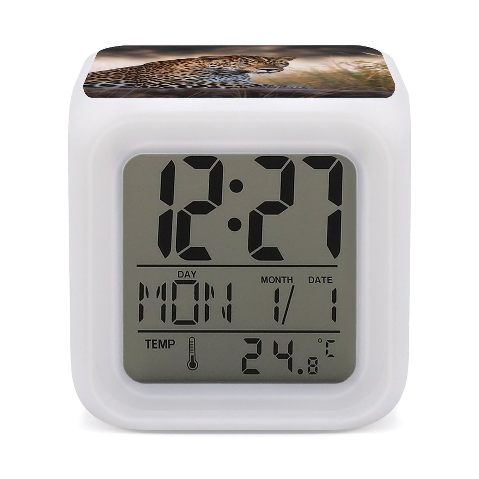 VstaDank African Animal Leopard Digital Alarm Clock LED Display Screen Color Change Alarms Clock Smart Alarm Clock Wake Up Digital Clocks with 7 Color Nightlight for Bedroom