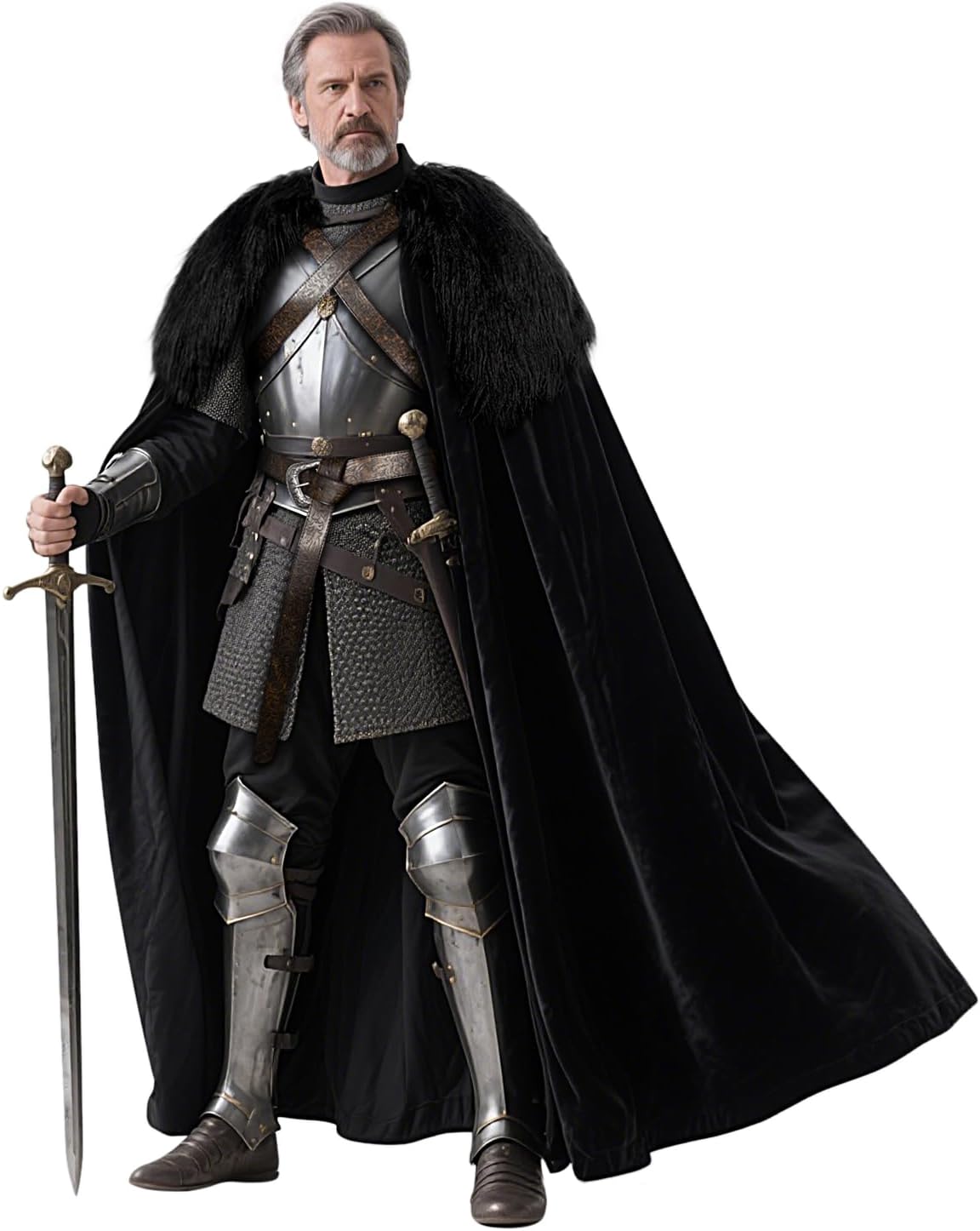 L'VOW Deluxe Medieval Viking Fur Cloak Renaissance King Cape with Fur Collar Velvet Cape for GoT Cosplay Halloween - Image 7