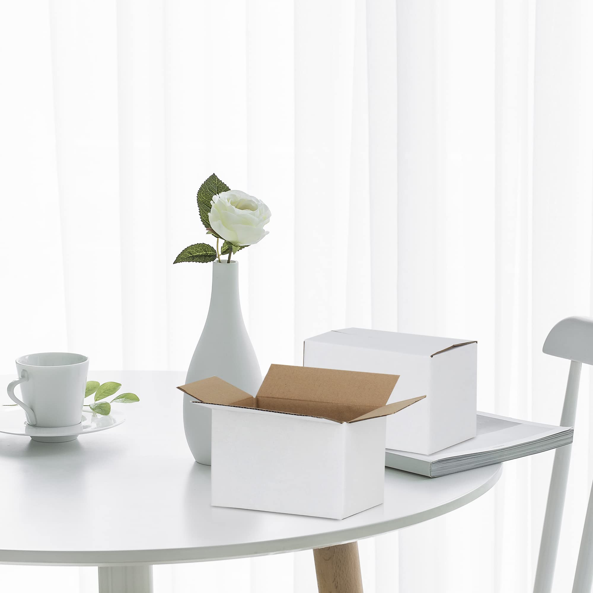 Cajas de envío 6x4x4, paquete de 50, cajas de cartón corrugado Kraft pequeñas para embalaje de correo, blanco