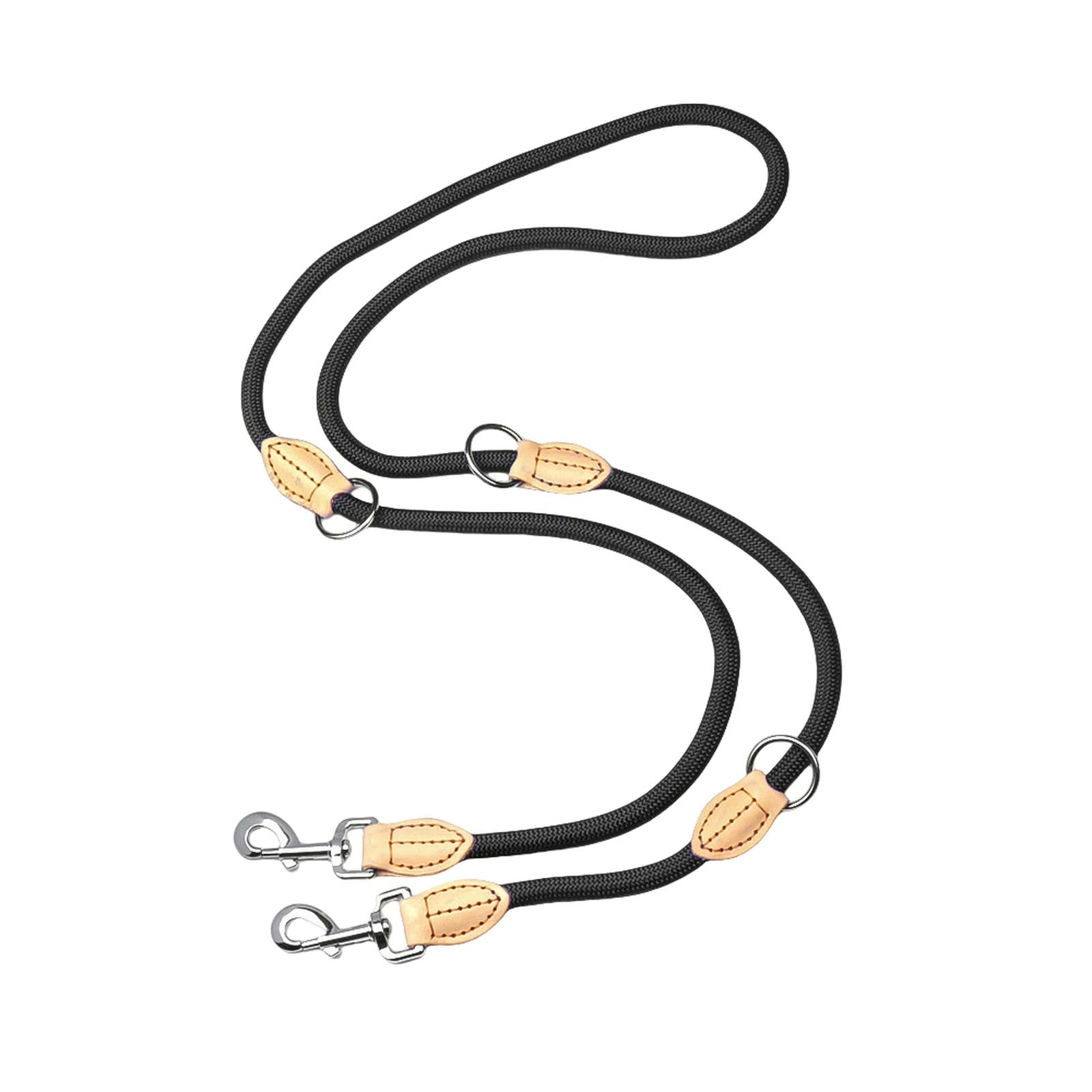 Correa de perros doble para evitar tirones en nylon negro de 12 mm apta para pasear sin esfuerzo