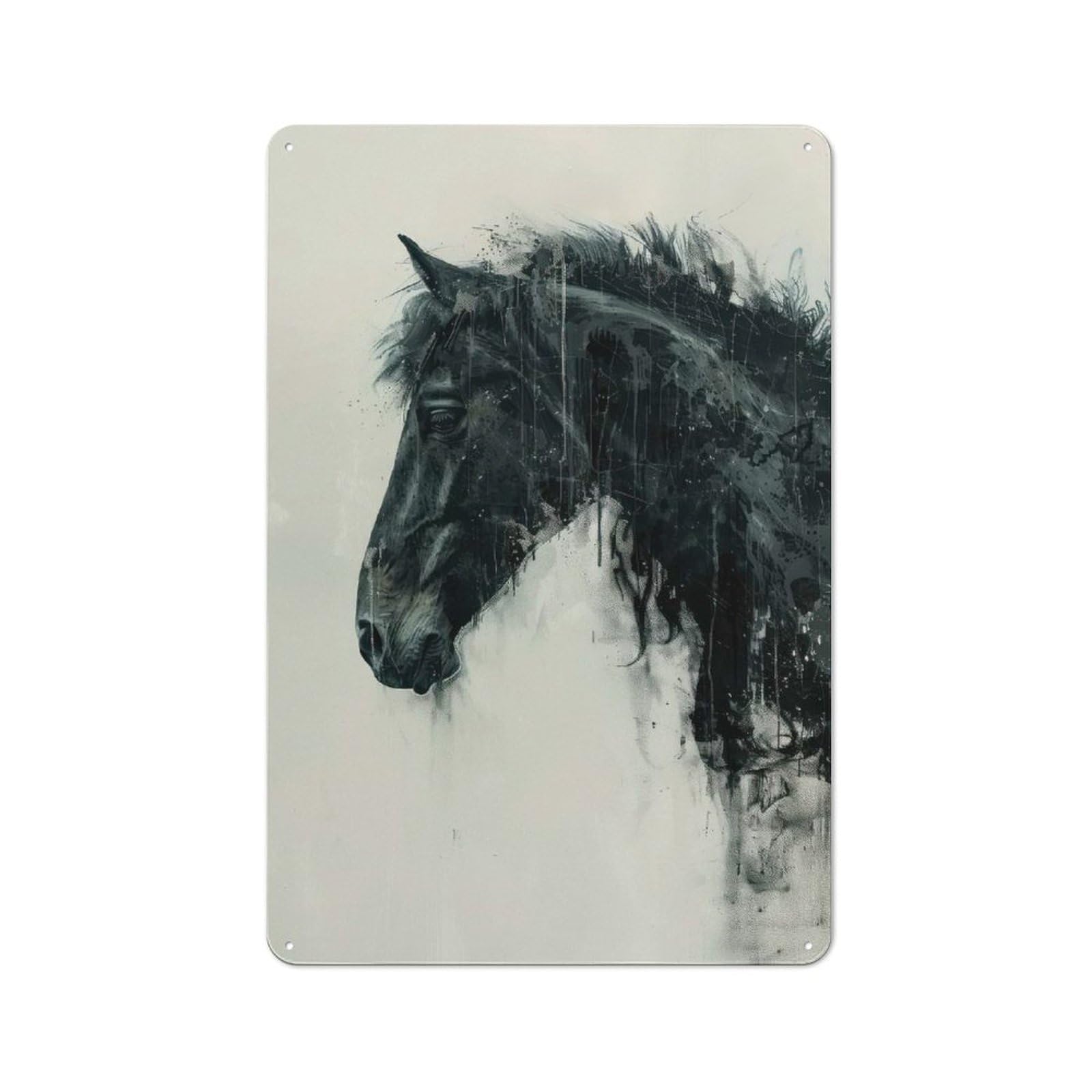 Junmoney Horse Painting Profile Art Rustic Metal Sign 30X20cm For Lounge Or Reading Corner, For Reading Corner Decorators