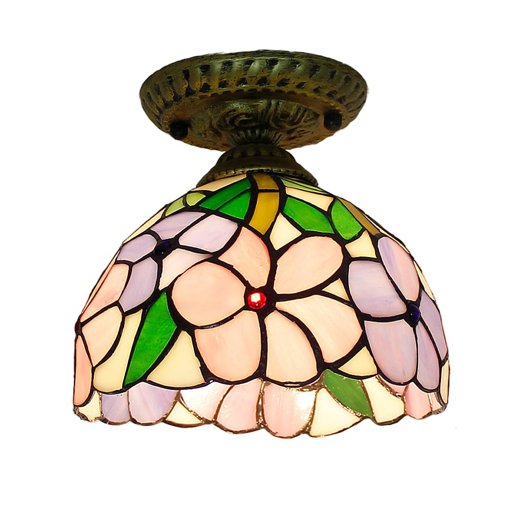 XINYASEE Tiffany E27 Ceiling Light, Chandelier Semi-recessed Colored Glass Decorative Art Handmade Lampshade for Living Room, Bedroom, Dining Room and Kitchen 20cm (D)