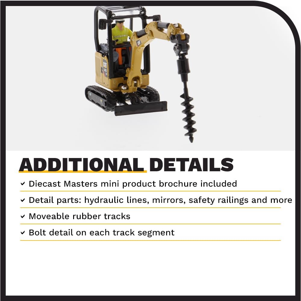 Diecast Masters CAT Caterpillar 301.7 CR Next Generation Mini Hydraulic Excavator with Work Tools and Operator High Line Series 1/50 Model 85597