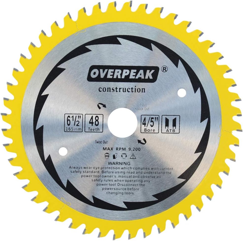 6-1/2 Inch Finish Miter Saw Blade General 48 Tooth Purpose Metal Wood Saw Blades with 5/8 Inch Arbor Ripping Saw Blade