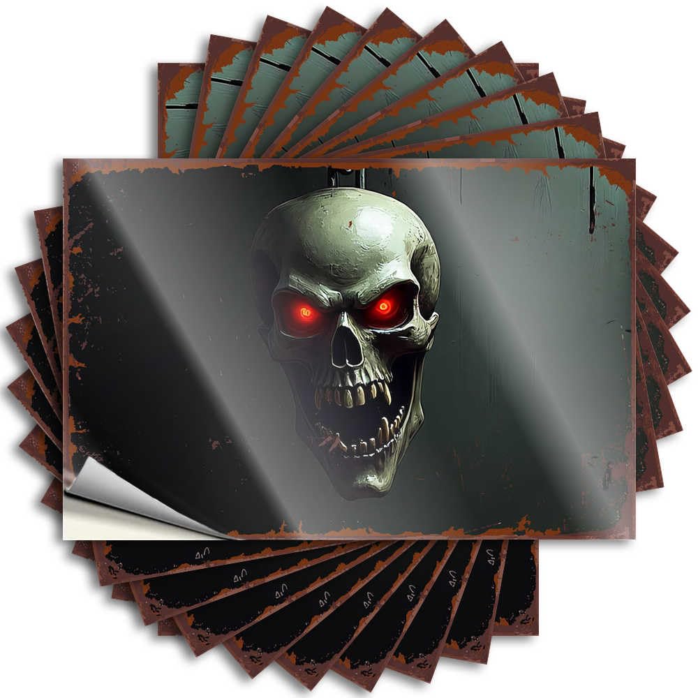 Sticker Tiki Waterproof Vinyl Sticker | Spooky Skull with Glowing Red Eyes Snarky Garage for Stone DIY Projects(6X9CM)