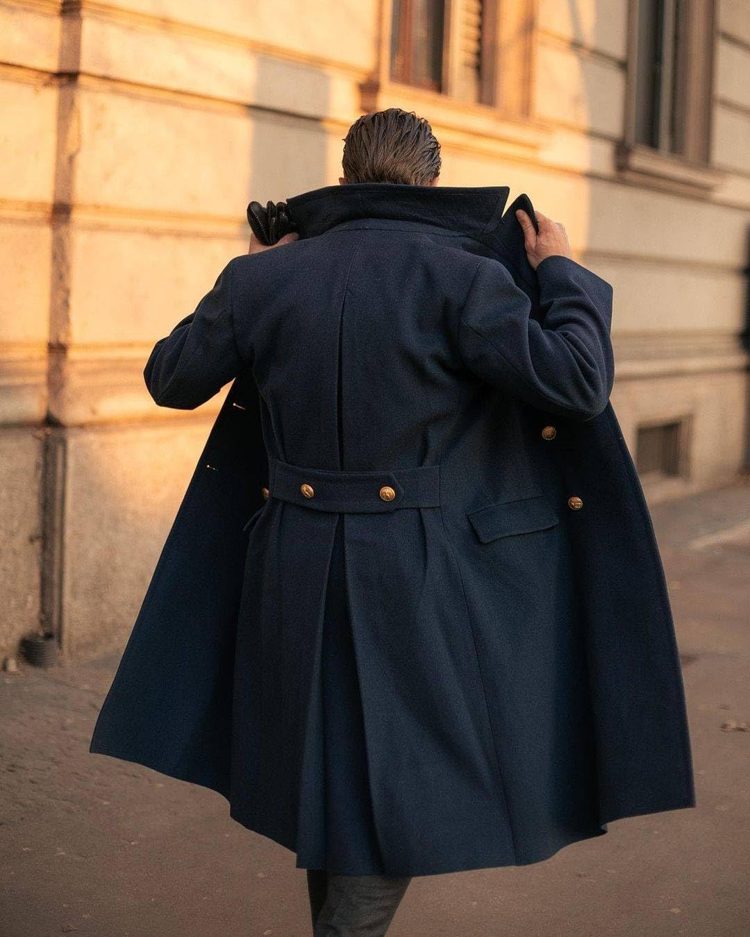 Cappotto da uomo in misto lana invernale vintage tweed pisello cappotto slim fit doppio petto con risvolto a punta Trench Jacket