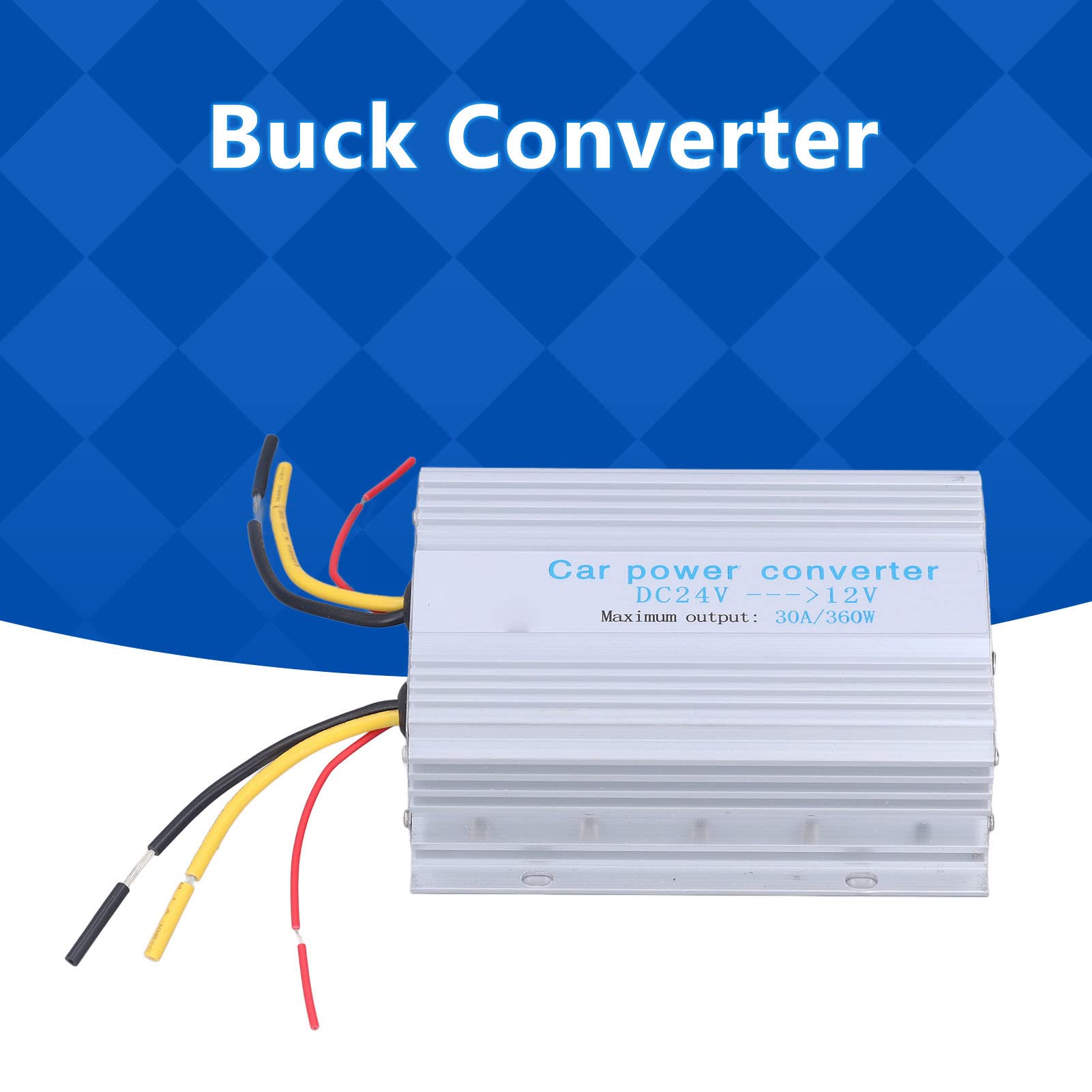 Transformator konwertera zasilania samochodowego DC24V-12V 30A 360W regulator napięcia z obudową ze stopu aluminium do GPS, samochodowego audio, rejestratora jazdy, telewizora LCD i bezpieczeństwa