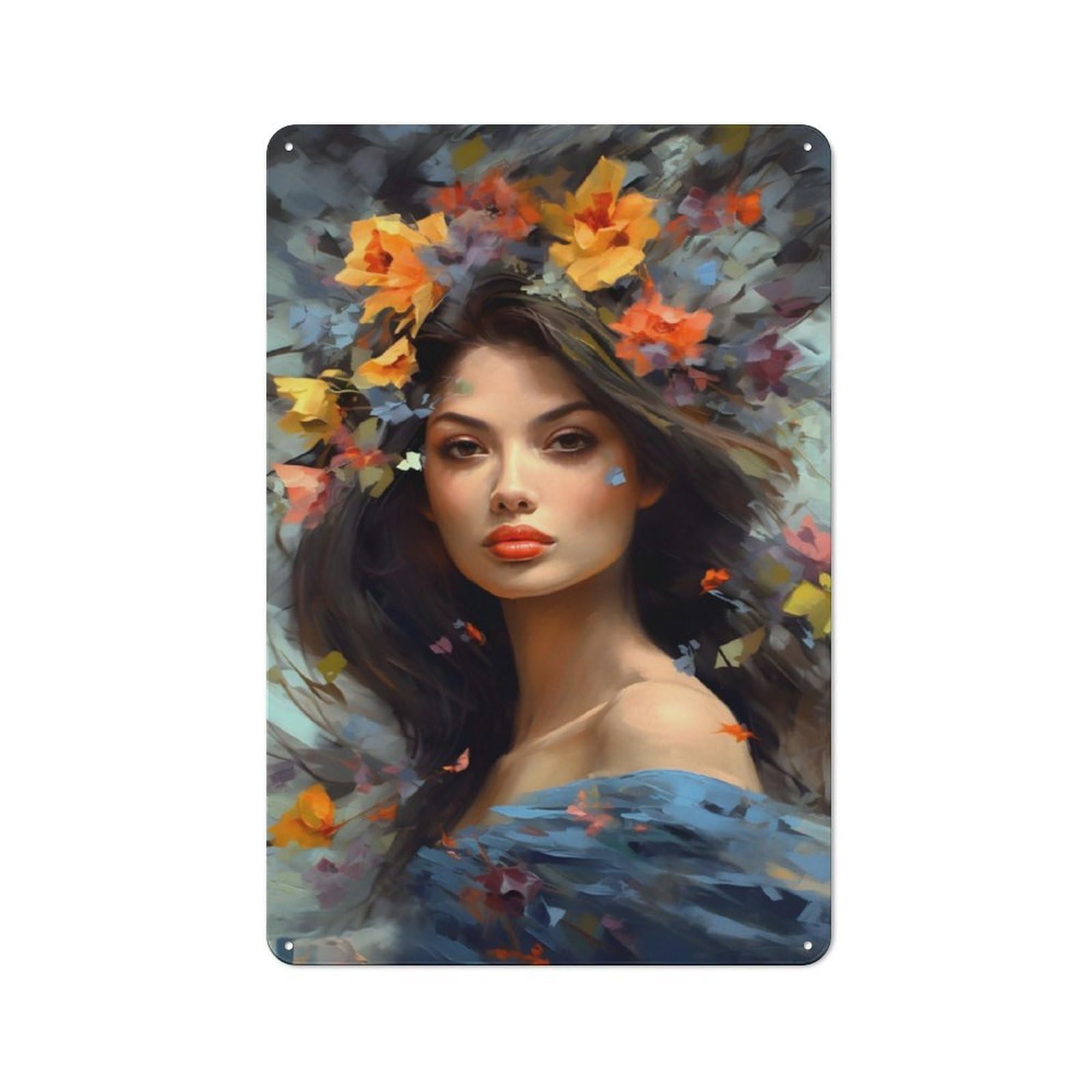 Junmoney Painted European Woman Cottage Metal Wall Decor 30X20cm, Shed Metal Sign For Patio Bar, Workshop, Shed Or Kitchen