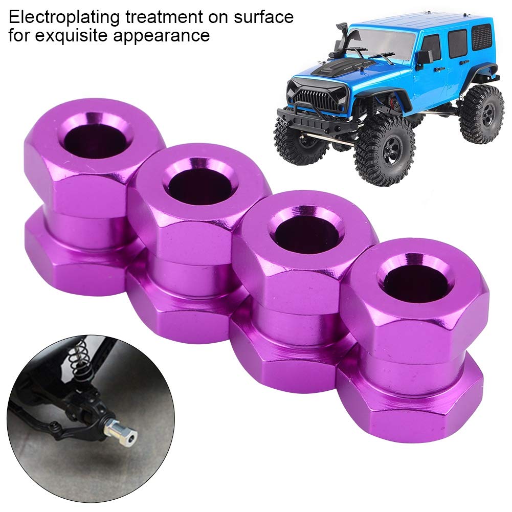 RC Car 12mm Hex Adapter, 4 szt.Metalowe adaptery piast kół do D90 AX10 CC01 SCX10 Remote Control Crawler (15mm fioletowy)