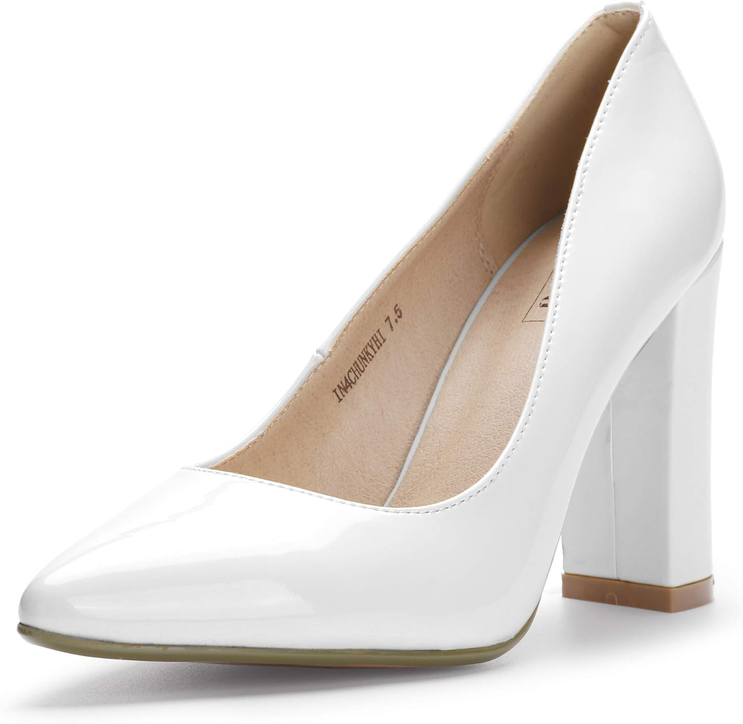 IDIFU Women's IN4 Chunky-HI Block High Heels Closed Pointed Toe Pumps Dress Office Shoes for Women