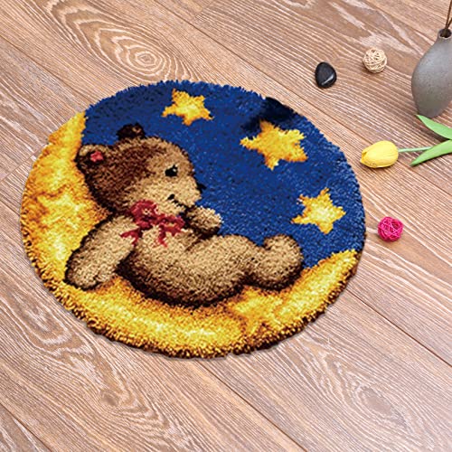 Image of kingsea Latch Hook Kits for Adults, Color Printed Rug Latch Hook Kits for Teen, DIY Needle Craft Shaggy Rug for Home Decoration (20 inchX 20 inch) - Bear