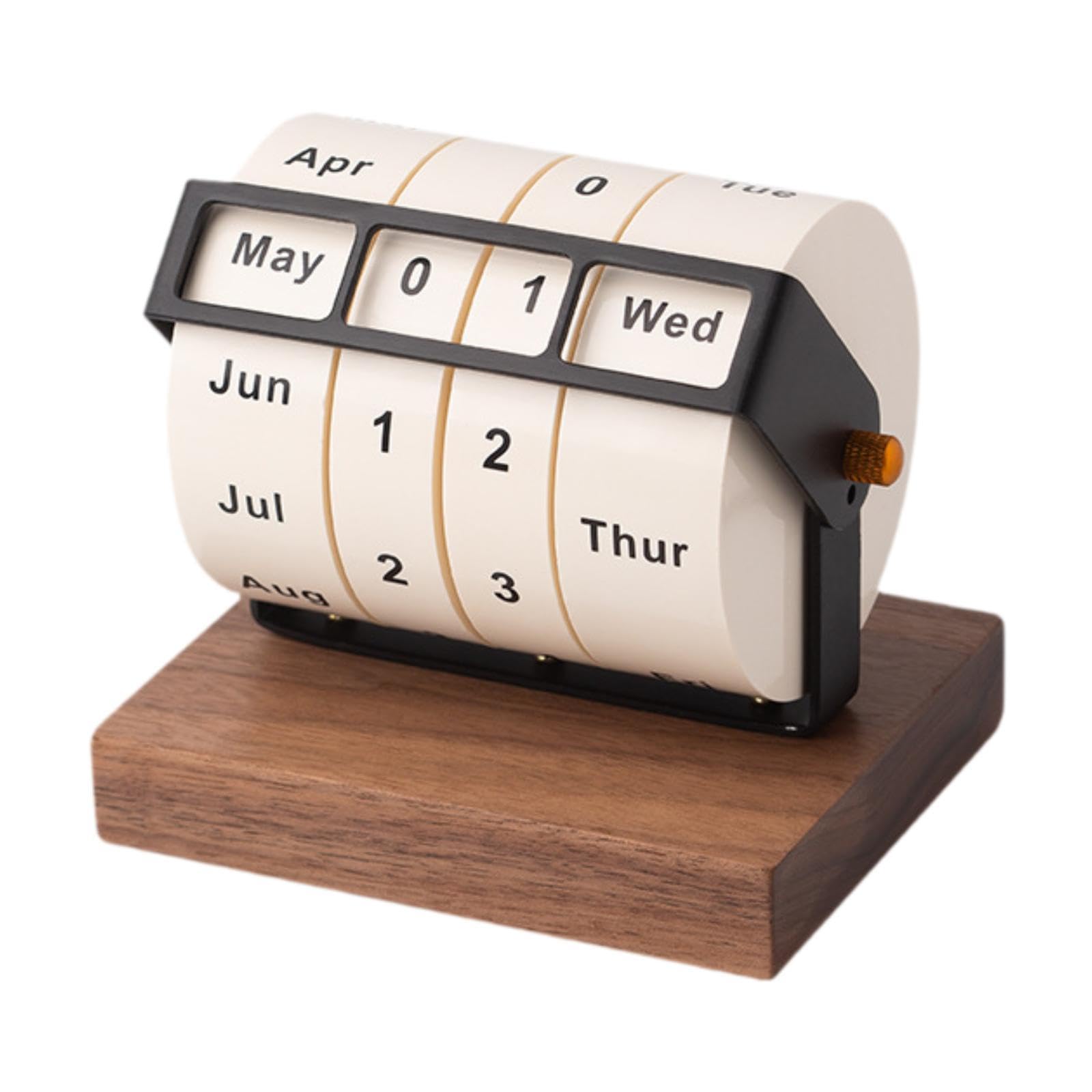 MERIGLARE Drehbarer Tischkalender, Holz Rollkalender, Kreativer Tischkalender für Café, Schule, Geburtstagsgeschenk, Dunkelbraun