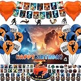 109Pcs Dinosaurs vs Monsters Birthday Party supplies for Monster Movie Theme, Including Happy Birthday Banner,Hangings,Cupcake Toppers,Balloons,backdrop,Foil Balloons,Stickers for Party Decorations