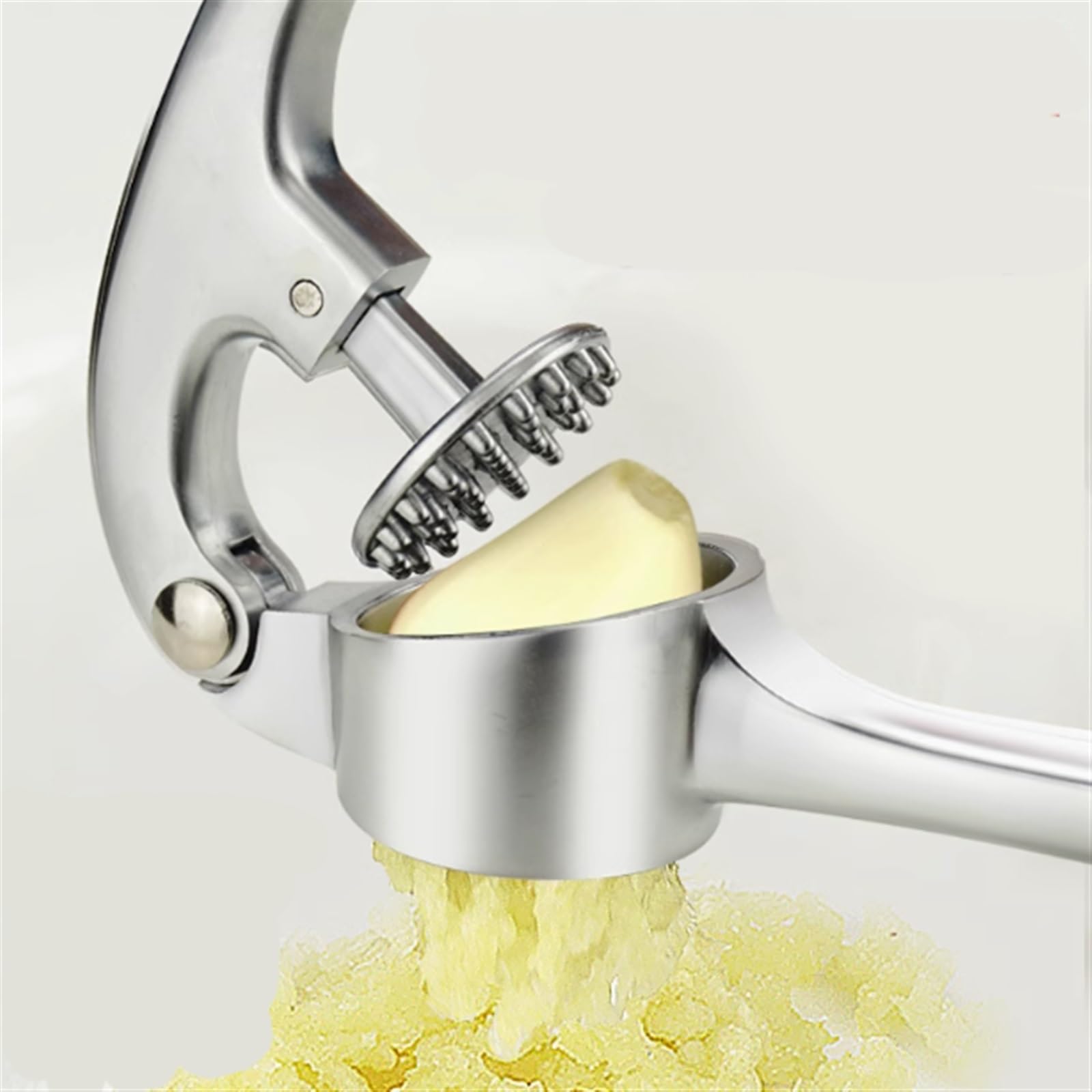 Knoblauchpresse, robuster manueller Fleischwolf, einfach zu drücken, ergonomischer Griff, rostfrei, spülmaschinenfest für mühelose Knoblauchzubereitung und Kochen