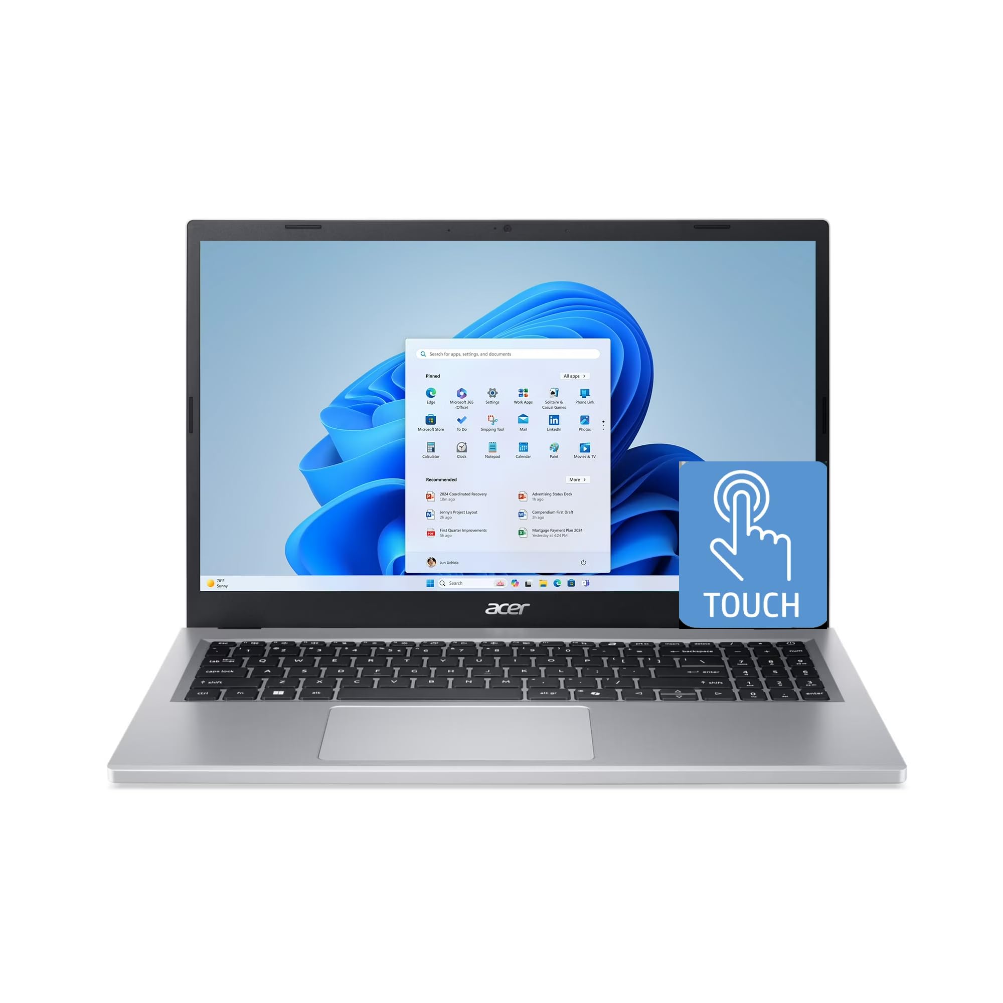 Aspire Go 15.6" Full HD FHD IPS Touch Screen Laptop, AMD Ryzen 5-7520U Quad-Core Processor | 8GB LPDDR5 | 512GB NVMe SSD | | Wi-Fi 6 | Windows 11 Home,Silver