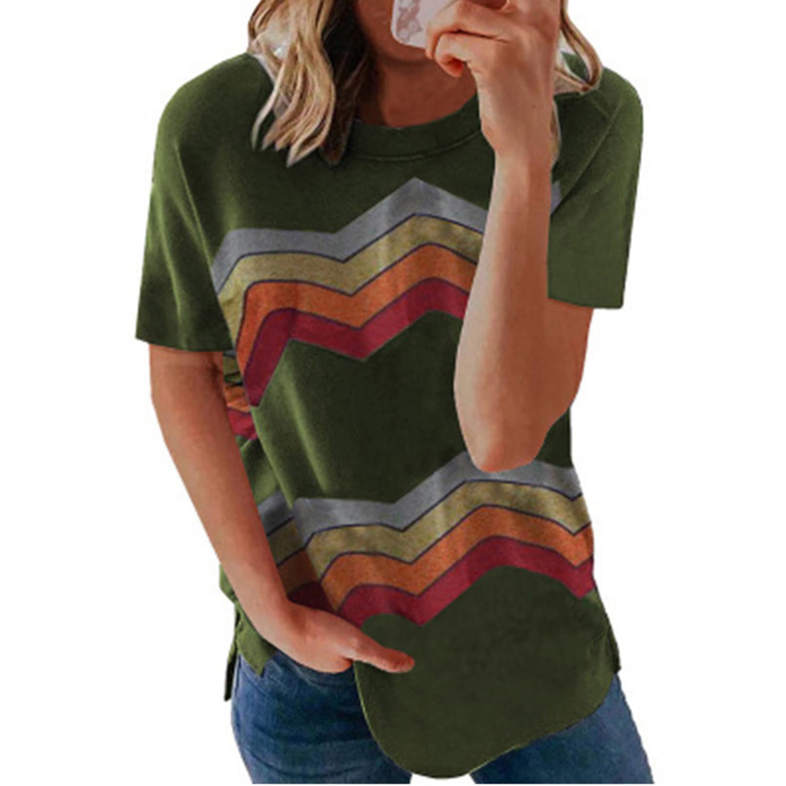 T-Shirt col Rond à imprimé rayures et coupe classique confortable