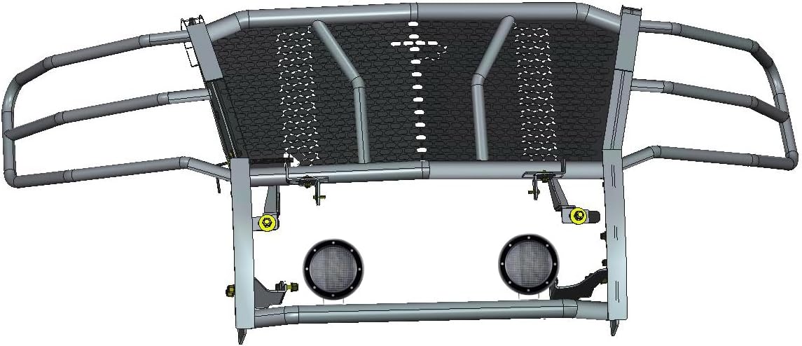 Black Horse Rugged Heavy Duty Grille Brush Bumper Guard Modular Black Come with Pair of 5.3" Dia.LED Lights with Black Trim Rings Compatible with 2015-2023 Tahoe|2015-2020 Suburban-RU-CHTA15-B-PLFB