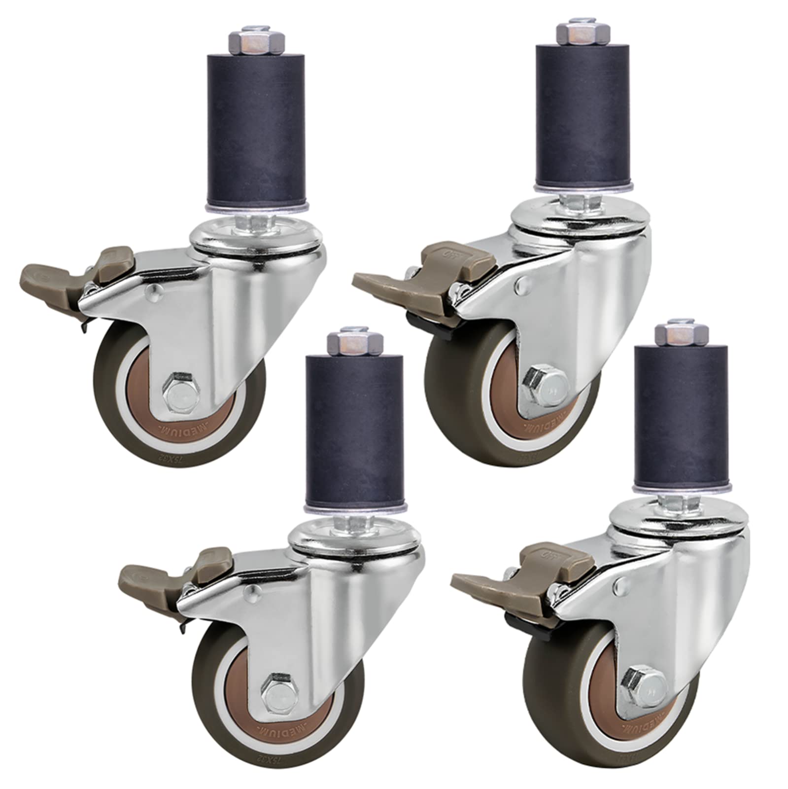 GYRAZXS Heavy Duty 360° Swivel Casters Set of 4 with Brake for Workbench & Trolley Industrial Furniture Wheels Replacement Wheels for 25mm Tubes