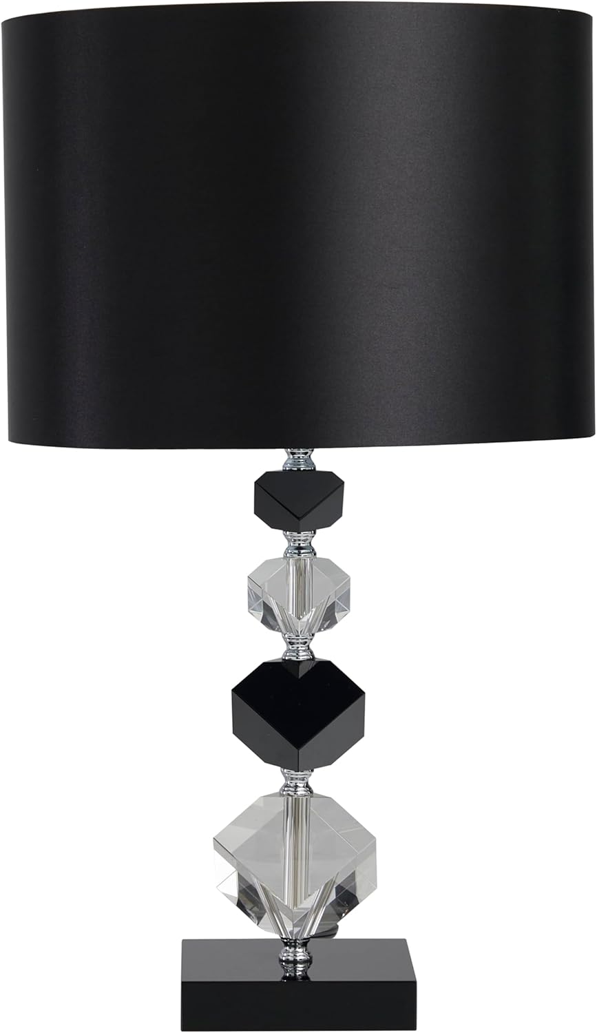 deco 79 crystal room table lamp geometric diamond inspired accent lamp with black crystal base and black shade, lamp 12" x 12" x 21", clear