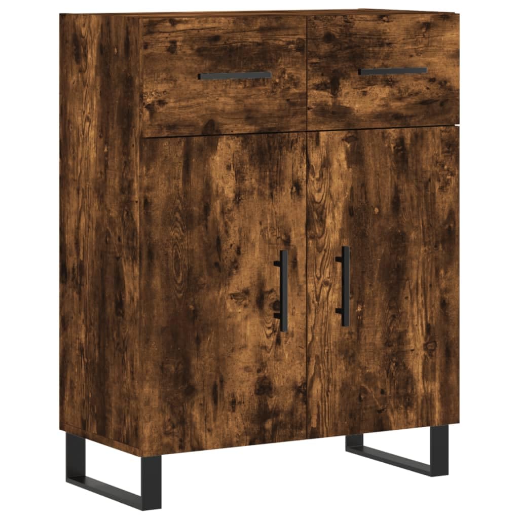 Homgoday Aparador Alto, Vitrina de Cristal, Vitrina Salón, Mueble de Salón, Aparador Comedor, Aparador Cocina, Estantería Oficina Madera contrachapada Roble Ahumado 69,5x34x180 cm