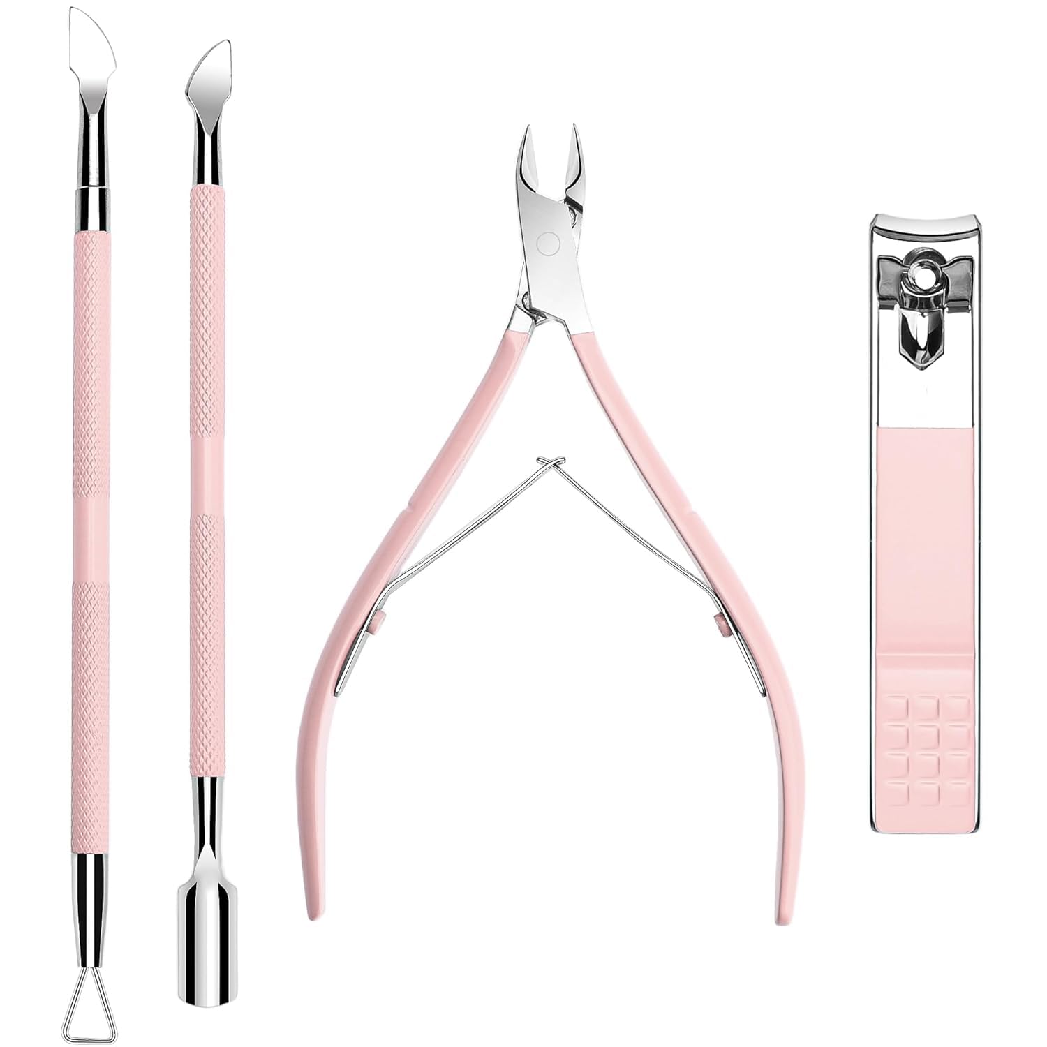Cuticle Trimmer with Cuticle Pusher and Nail Clipper - 4 PCS Cuticle Cutter Nipper Remover Pedicure Manicure Tools