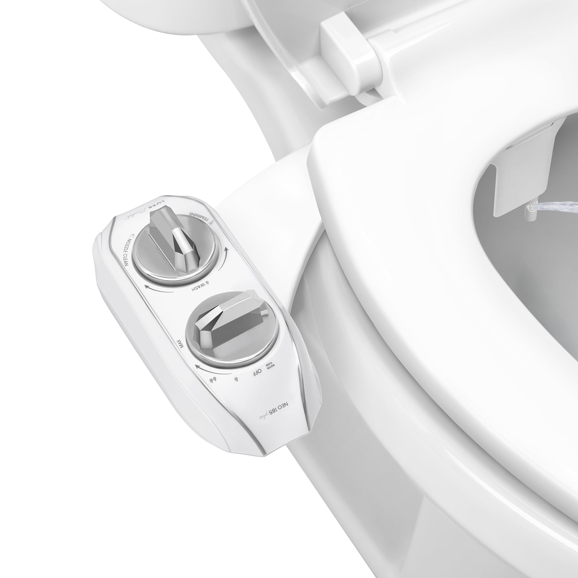 LUXE Bidet NEO 185 Plus - Dual Nozzle, Non-Electric Bidet Attachment for Toilet Seat, Patented Slide-In Install, 360° Self-Clean, EZ-Lift to Clean, Feminine & Rear Wash (Chrome)