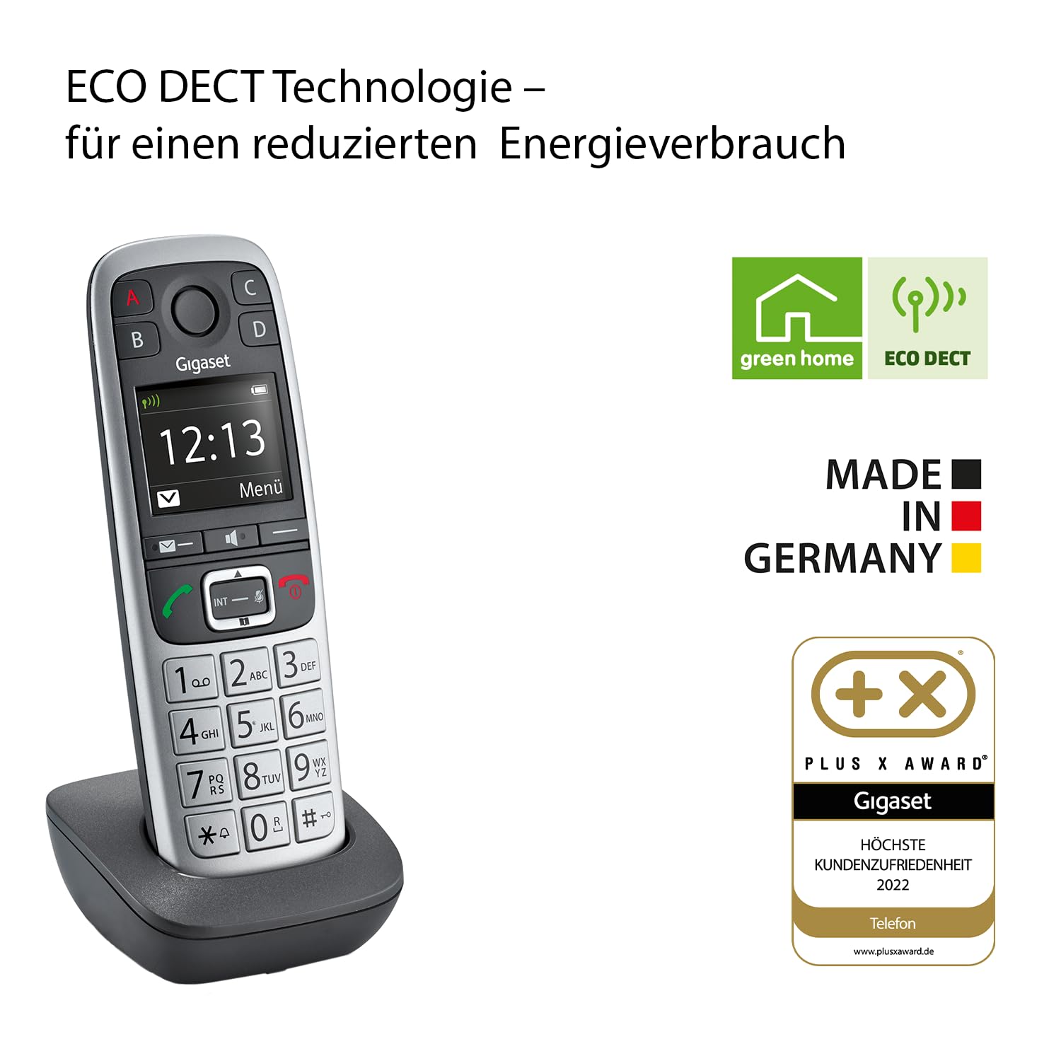 Gigaset E560HX DECT-Mobilteil Schnurloses Senioren-Telefon Fritzbox-kompatibel Notruf 4 Nummern silber Deutsche Version